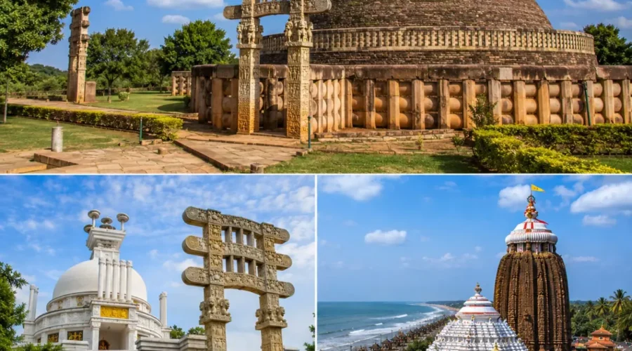Odisha Buddhist Circuit Puri Tour Package featuring Ratnagiri Monastery, Lalitgiri, Udayagiri Buddhist Complex, Dhauli Shanti Stupa and Jagannath Temple Puri.