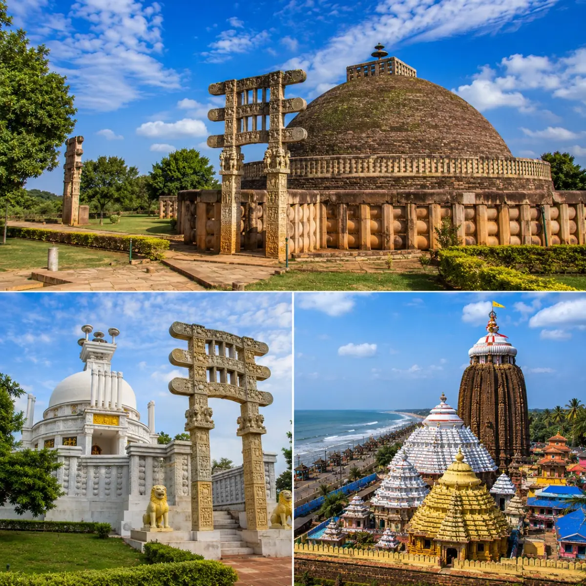Odisha Buddhist Circuit Puri Tour Package featuring Ratnagiri Monastery, Lalitgiri, Udayagiri Buddhist Complex, Dhauli Shanti Stupa and Jagannath Temple Puri.