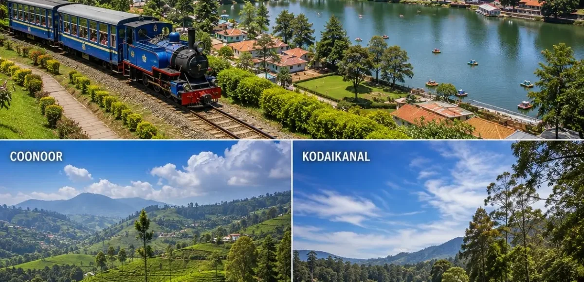 Ooty, Coonoor & Kodaikanal Tour Package featuring Ooty Lake, Nilgiri tea gardens, Coonoor viewpoints and Kodaikanal Lake