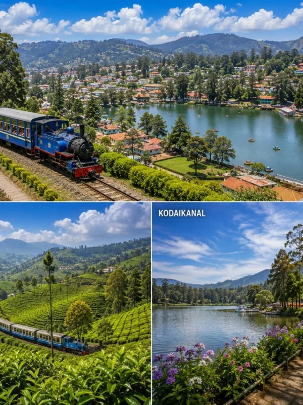 Ooty, Coonoor & Kodaikanal Tour Package featuring Ooty Lake, Nilgiri tea gardens, Coonoor viewpoints and Kodaikanal Lake