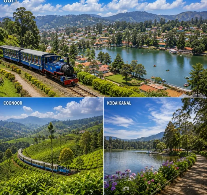 Ooty, Coonoor & Kodaikanal Tour Package featuring Ooty Lake, Nilgiri tea gardens, Coonoor viewpoints and Kodaikanal Lake