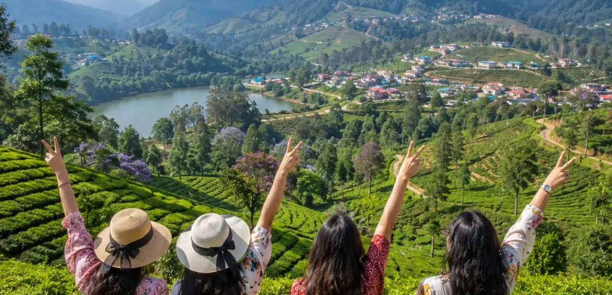 Ooty Coonoor Women Special Tour Package featuring Nilgiri Mountain Railway, tea plantations, Botanical Garden, Doddabetta Peak and scenic hill landscapes.