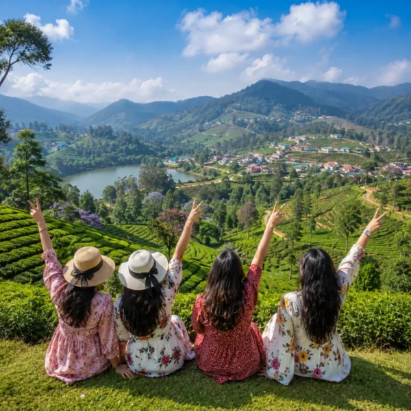 Ooty Coonoor Women Special Tour Package featuring Nilgiri Mountain Railway, tea plantations, Botanical Garden, Doddabetta Peak and scenic hill landscapes.