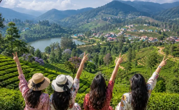 Ooty Coonoor Women Special Tour Package featuring Nilgiri Mountain Railway, tea plantations, Botanical Garden, Doddabetta Peak and scenic hill landscapes.