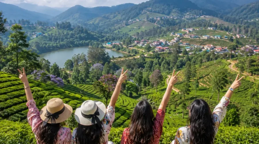 Ooty Coonoor Women Special Tour Package featuring Nilgiri Mountain Railway, tea plantations, Botanical Garden, Doddabetta Peak and scenic hill landscapes.