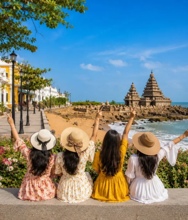 Pondicherry Mahabalipuram Women Special Tour Package featuring Promenade Beach, Auroville, Shore Temple, French Quarter and UNESCO heritage monuments.