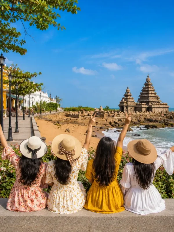 Pondicherry Mahabalipuram Women Special Tour Package featuring Promenade Beach, Auroville, Shore Temple, French Quarter and UNESCO heritage monuments.