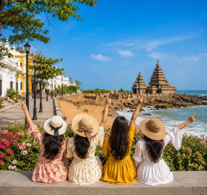 Pondicherry Mahabalipuram Women Special Tour Package featuring Promenade Beach, Auroville, Shore Temple, French Quarter and UNESCO heritage monuments.