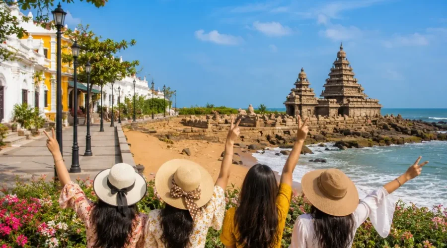 Pondicherry Mahabalipuram Women Special Tour Package featuring Promenade Beach, Auroville, Shore Temple, French Quarter and UNESCO heritage monuments.