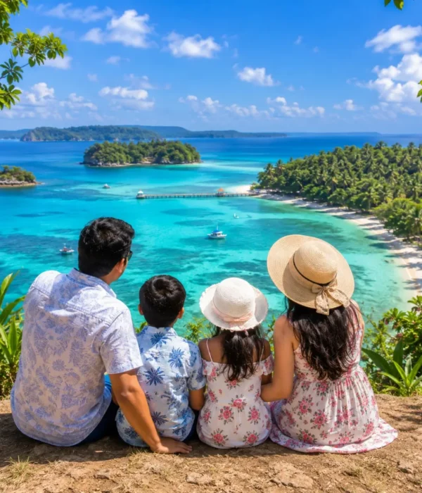 Port Blair Havelock Neil Island Family Tour Package featuring Radhanagar Beach, Cellular Jail, Bharatpur Beach, Laxmanpur Beach and turquoise island waters.