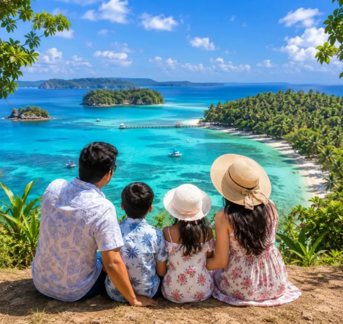 Port Blair Havelock Neil Island Family Tour Package featuring Radhanagar Beach, Cellular Jail, Bharatpur Beach, Laxmanpur Beach and turquoise island waters.
