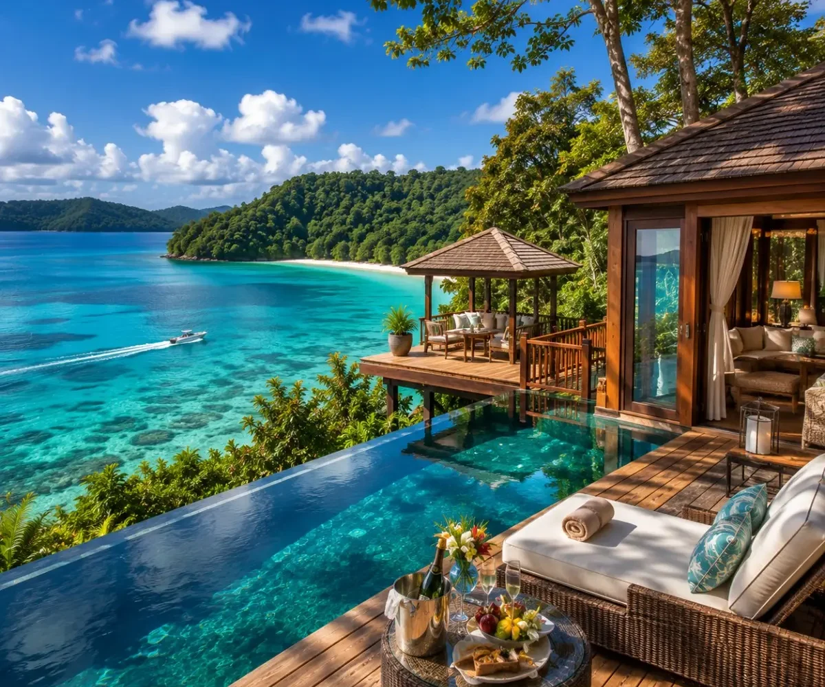 Port Blair Havelock Neil Island Luxury Tour Package featuring luxury beach resorts, Radhanagar Beach, Cellular Jail, Bharatpur Beach and crystal-clear turquoise waters.