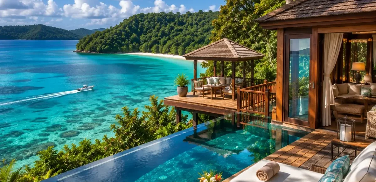 Port Blair Havelock Neil Island Luxury Tour Package featuring luxury beach resorts, Radhanagar Beach, Cellular Jail, Bharatpur Beach and crystal-clear turquoise waters.