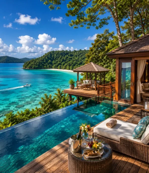 Port Blair Havelock Neil Island Luxury Tour Package featuring luxury beach resorts, Radhanagar Beach, Cellular Jail, Bharatpur Beach and crystal-clear turquoise waters.