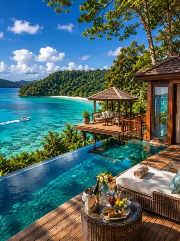 Port Blair Havelock Neil Island Luxury Tour Package featuring luxury beach resorts, Radhanagar Beach, Cellular Jail, Bharatpur Beach and crystal-clear turquoise waters.