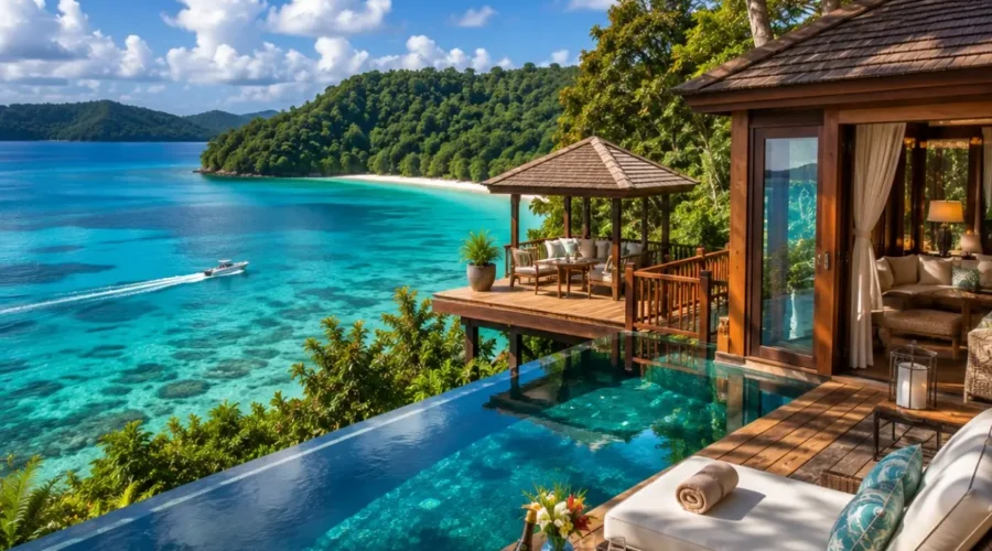 Port Blair Havelock Neil Island Luxury Tour Package featuring luxury beach resorts, Radhanagar Beach, Cellular Jail, Bharatpur Beach and crystal-clear turquoise waters.
