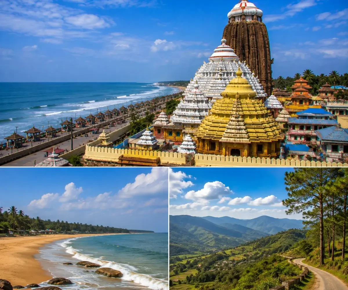Puri Gopalpur Daringbadi Tour Package featuring Jagannath Temple, Gopalpur Beach, Daringbadi Hill Station, Doluri River and Midubanda Waterfall.