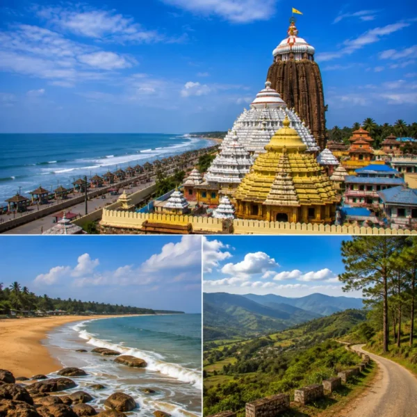 Puri Gopalpur Daringbadi Tour Package featuring Jagannath Temple, Gopalpur Beach, Daringbadi Hill Station, Doluri River and Midubanda Waterfall.