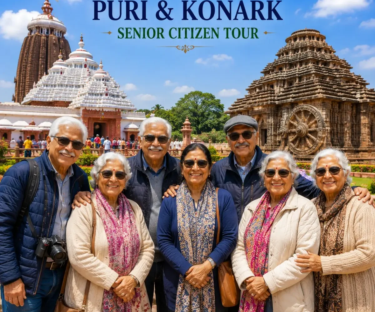 Puri Konark Senior Citizen Tour Package featuring Jagannath Temple, Konark Sun Temple, Chandrabhaga Beach and peaceful pilgrimage experiences in Odisha.