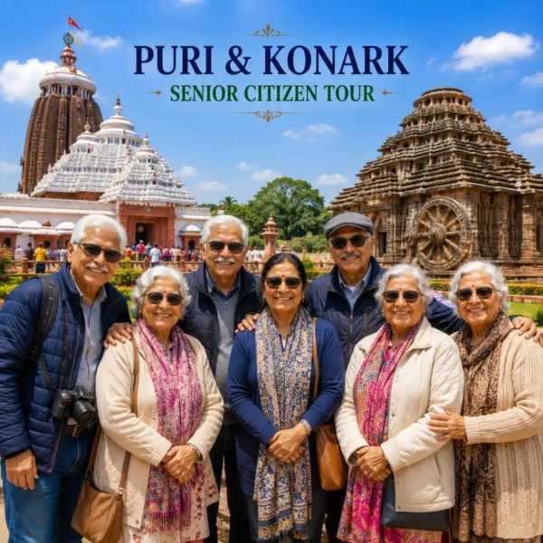 Puri Konark Senior Citizen Tour Package featuring Jagannath Temple, Konark Sun Temple, Chandrabhaga Beach and peaceful pilgrimage experiences in Odisha.