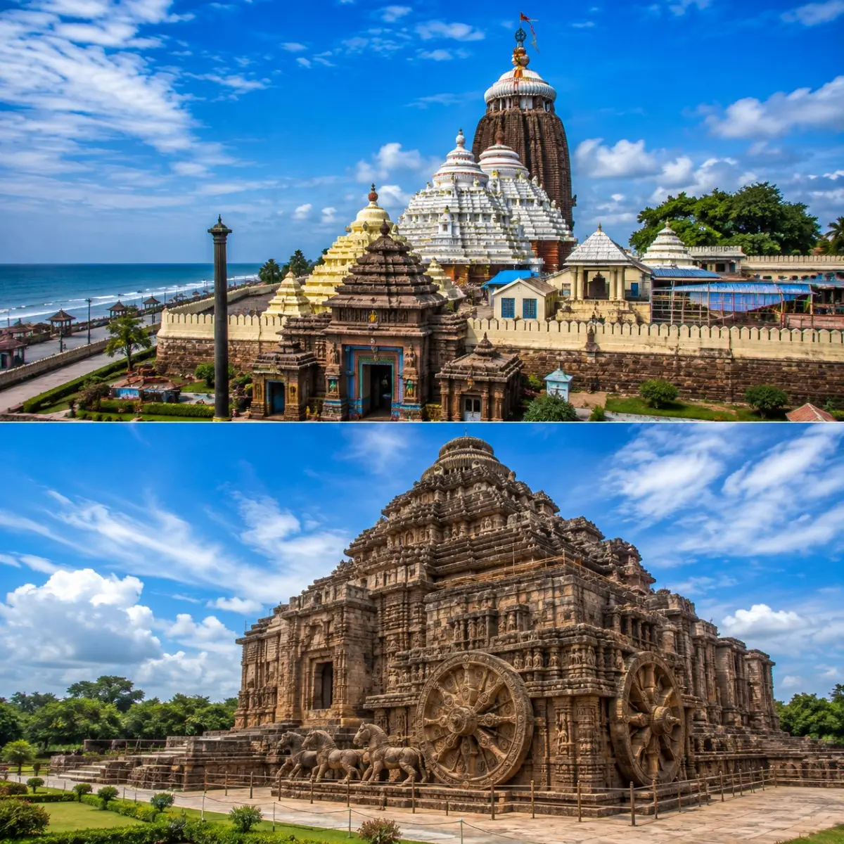 Puri Konark Tour Package featuring Jagannath Temple Puri, Konark Sun Temple, Chandrabhaga Beach, Golden Beach and Ramachandi Temple.