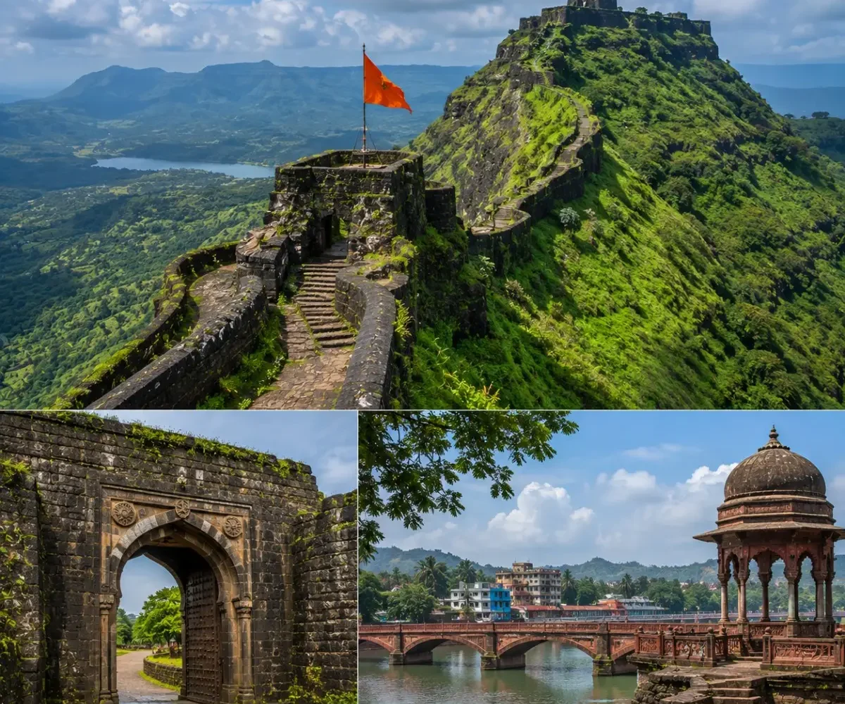 Raigad Fort Mahad Tour Package featuring Raigad Fort, Mahad, Raigad Ropeway, Jagadishwar Temple, Takmak Tok and the Sahyadri Mountains.