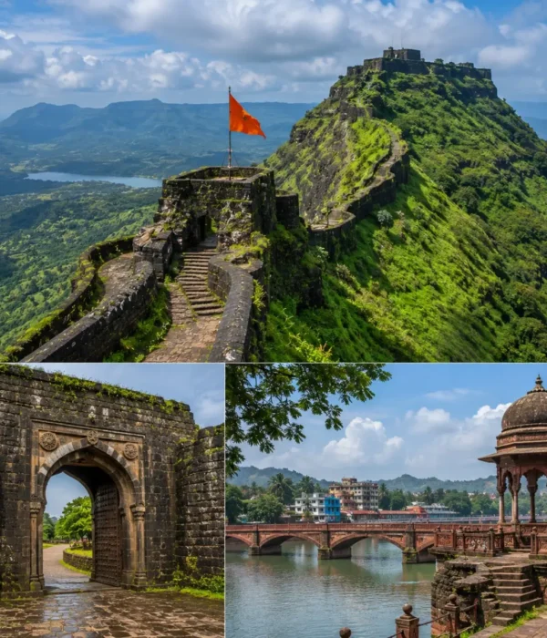 Raigad Fort Mahad Tour Package featuring Raigad Fort, Mahad, Raigad Ropeway, Jagadishwar Temple, Takmak Tok and the Sahyadri Mountains.