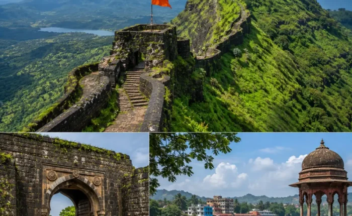 Raigad Fort Mahad Tour Package featuring Raigad Fort, Mahad, Raigad Ropeway, Jagadishwar Temple, Takmak Tok and the Sahyadri Mountains.