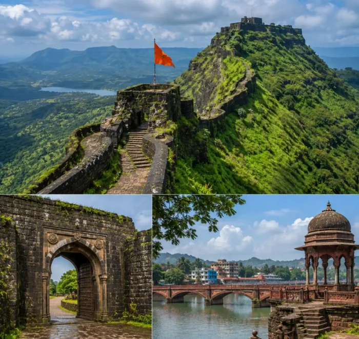 Raigad Fort Mahad Tour Package featuring Raigad Fort, Mahad, Raigad Ropeway, Jagadishwar Temple, Takmak Tok and the Sahyadri Mountains.
