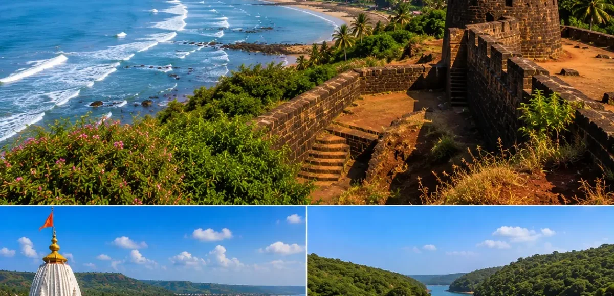 Ratnagiri Ganpatipule Aare Ware Tour Package featuring Ganpatipule Temple, Ratnadurg Fort, Aare Ware Beach, Ratnagiri Marine Drive and the scenic Konkan coastline.