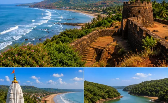 Ratnagiri Ganpatipule Aare Ware Tour Package featuring Ganpatipule Temple, Ratnadurg Fort, Aare Ware Beach, Ratnagiri Marine Drive and the scenic Konkan coastline.