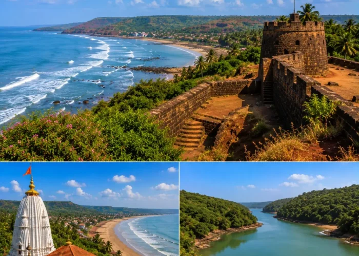 Ratnagiri Ganpatipule Aare Ware Tour Package featuring Ganpatipule Temple, Ratnadurg Fort, Aare Ware Beach, Ratnagiri Marine Drive and the scenic Konkan coastline.
