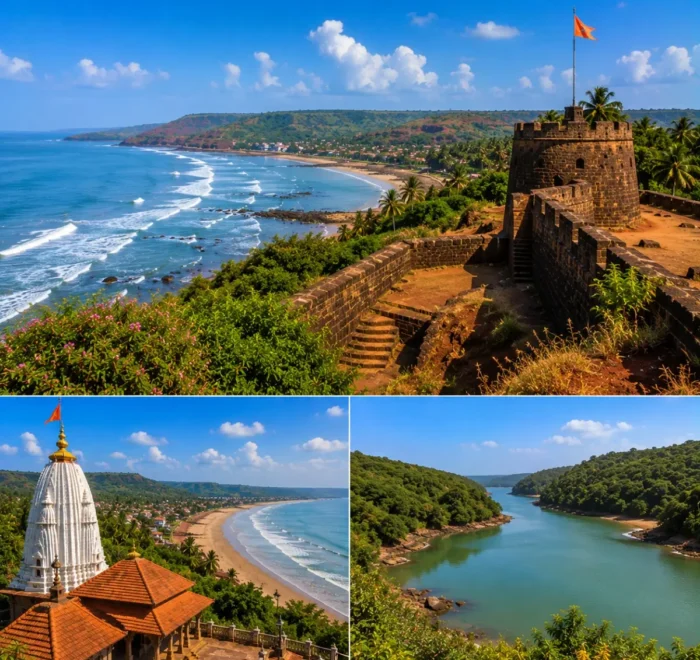 Ratnagiri Ganpatipule Aare Ware Tour Package featuring Ganpatipule Temple, Ratnadurg Fort, Aare Ware Beach, Ratnagiri Marine Drive and the scenic Konkan coastline.