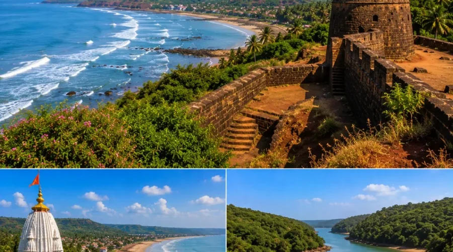 Ratnagiri Ganpatipule Aare Ware Tour Package featuring Ganpatipule Temple, Ratnadurg Fort, Aare Ware Beach, Ratnagiri Marine Drive and the scenic Konkan coastline.