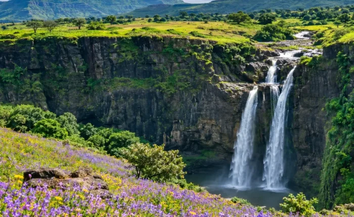 Satara Kaas Plateau Thoseghar Tour Package featuring Kaas Plateau, Thoseghar Waterfalls, Kaas Lake, Sajjangad Fort and the scenic Sahyadri hills.