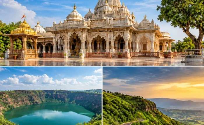 Shegaon Lonar Lake Chikhaldara Tour Package featuring Gajanan Maharaj Temple, Lonar Crater Lake, Chikhaldara viewpoints and lush forest landscapes.