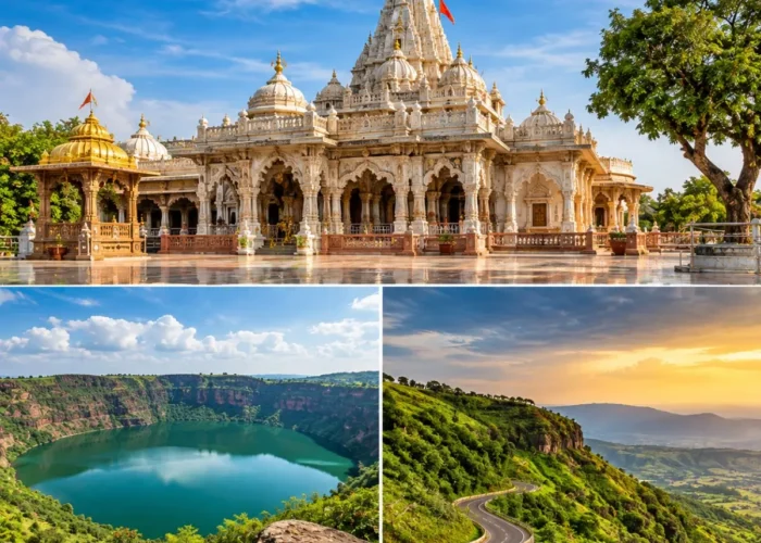 Shegaon Lonar Lake Chikhaldara Tour Package featuring Gajanan Maharaj Temple, Lonar Crater Lake, Chikhaldara viewpoints and lush forest landscapes.