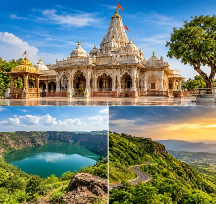 Shegaon Lonar Lake Chikhaldara Tour Package featuring Gajanan Maharaj Temple, Lonar Crater Lake, Chikhaldara viewpoints and lush forest landscapes.