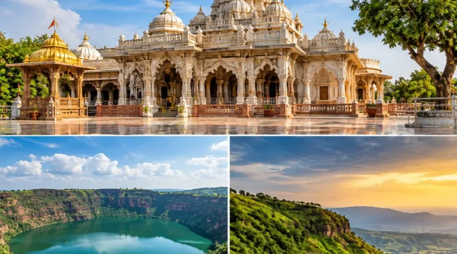 Shegaon Lonar Lake Chikhaldara Tour Package featuring Gajanan Maharaj Temple, Lonar Crater Lake, Chikhaldara viewpoints and lush forest landscapes.