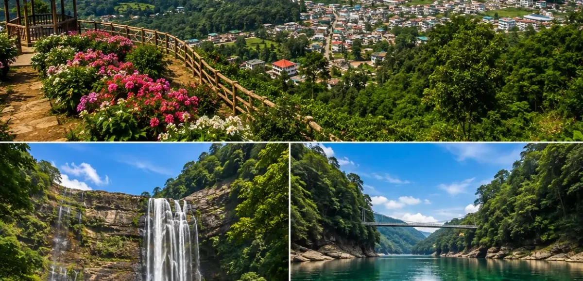 Shillong, Cherrapunji & Dawki Tour Package featuring Umngot River, Nohkalikai Falls, Living Root Bridge and Meghalaya landscapes