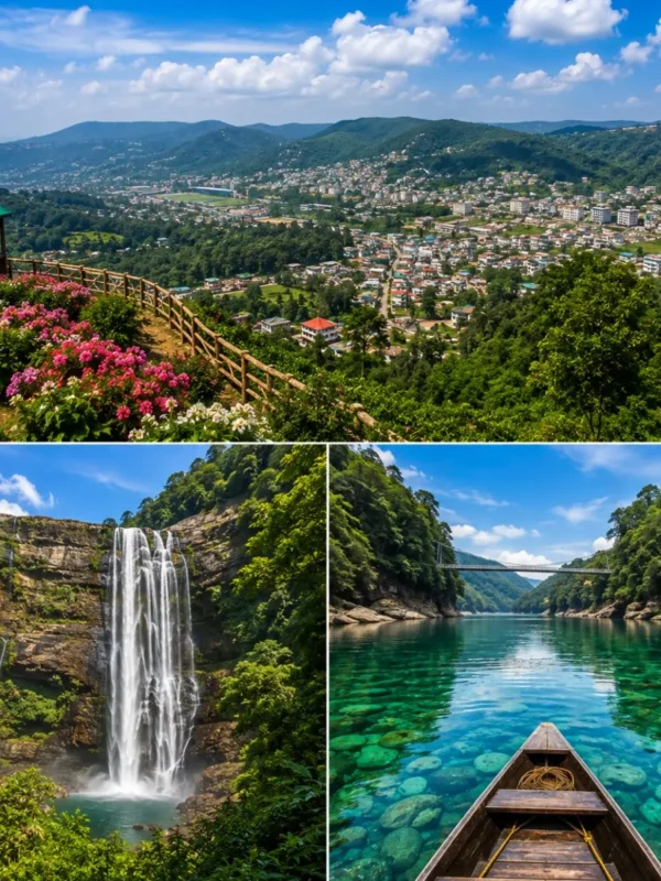 Shillong, Cherrapunji & Dawki Tour Package featuring Umngot River, Nohkalikai Falls, Living Root Bridge and Meghalaya landscapes