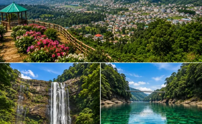 Shillong, Cherrapunji & Dawki Tour Package featuring Umngot River, Nohkalikai Falls, Living Root Bridge and Meghalaya landscapes