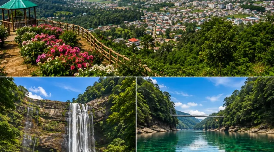 Shillong, Cherrapunji & Dawki Tour Package featuring Umngot River, Nohkalikai Falls, Living Root Bridge and Meghalaya landscapes