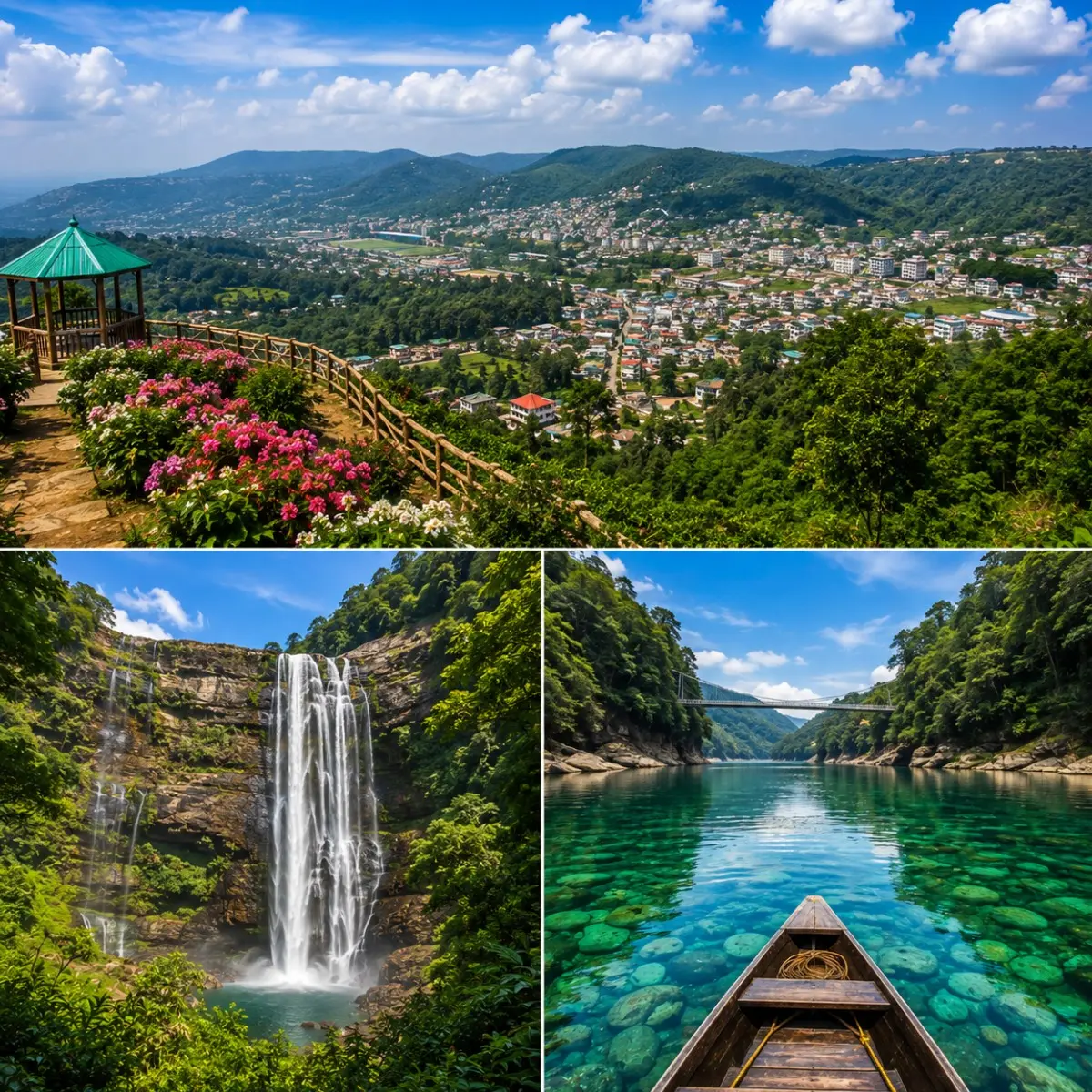 Shillong, Cherrapunji & Dawki Tour Package featuring Umngot River, Nohkalikai Falls, Living Root Bridge and Meghalaya landscapes