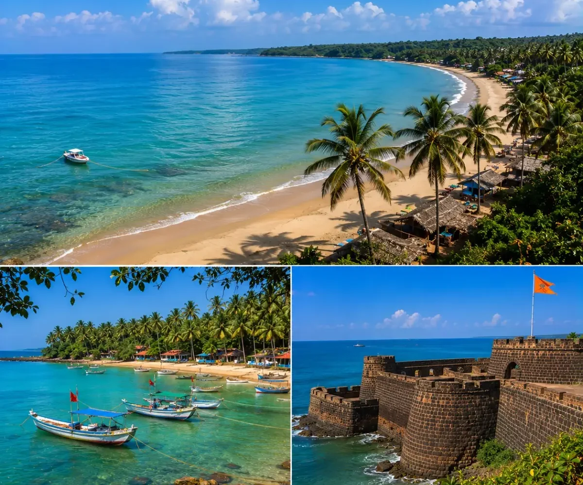 Tarkarli Malvan Sindhudurg Tour Package featuring Tarkarli Beach, Sindhudurg Fort, Malvan Beach, scuba diving, water sports and the Konkan coastline.