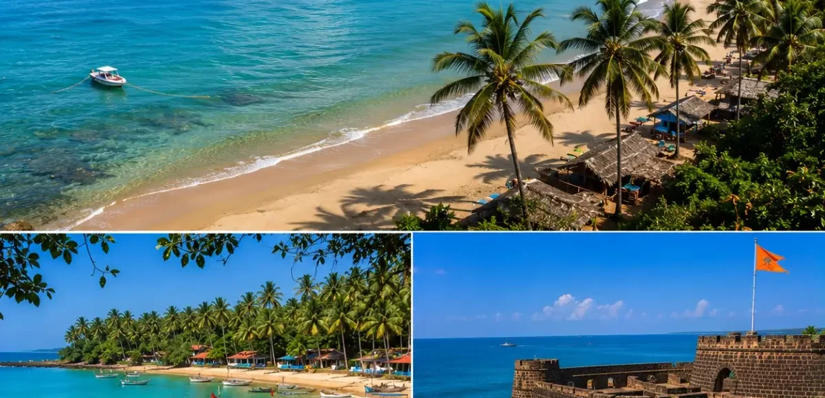 Tarkarli Malvan Sindhudurg Tour Package featuring Tarkarli Beach, Sindhudurg Fort, Malvan Beach, scuba diving, water sports and the Konkan coastline.