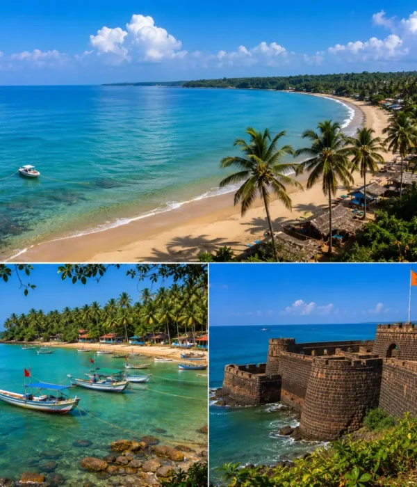Tarkarli Malvan Sindhudurg Tour Package featuring Tarkarli Beach, Sindhudurg Fort, Malvan Beach, scuba diving, water sports and the Konkan coastline.