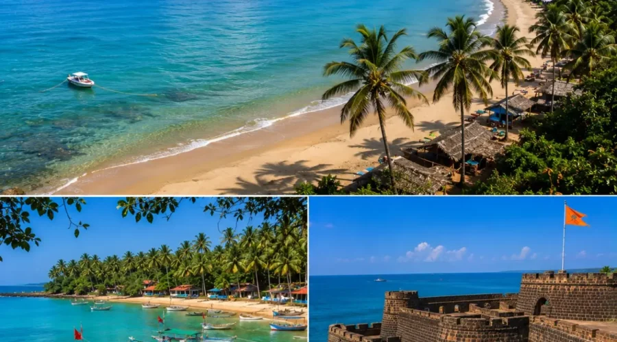 Tarkarli Malvan Sindhudurg Tour Package featuring Tarkarli Beach, Sindhudurg Fort, Malvan Beach, scuba diving, water sports and the Konkan coastline.