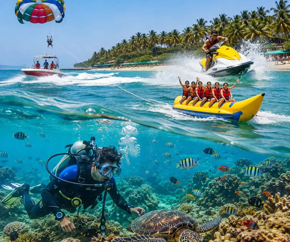 Tarkarli Scuba & Water Sports Tour Package featuring scuba diving, snorkeling, parasailing, jet skiing, Tarkarli Beach and Sindhudurg Fort.