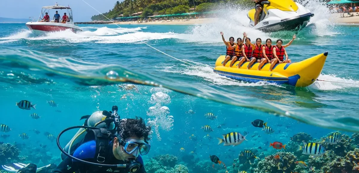 Tarkarli Scuba & Water Sports Tour Package featuring scuba diving, snorkeling, parasailing, jet skiing, Tarkarli Beach and Sindhudurg Fort.